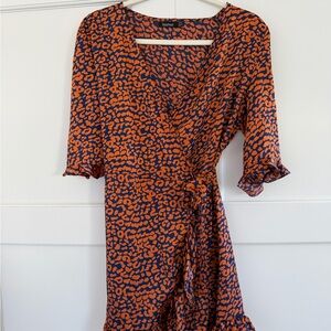 Vibrant Orange and Navy Cheetah Print Dress